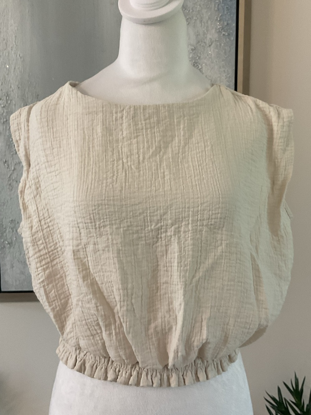 *A New Day* Cream Cropped Gauze Sleeveless with smocked Waist .